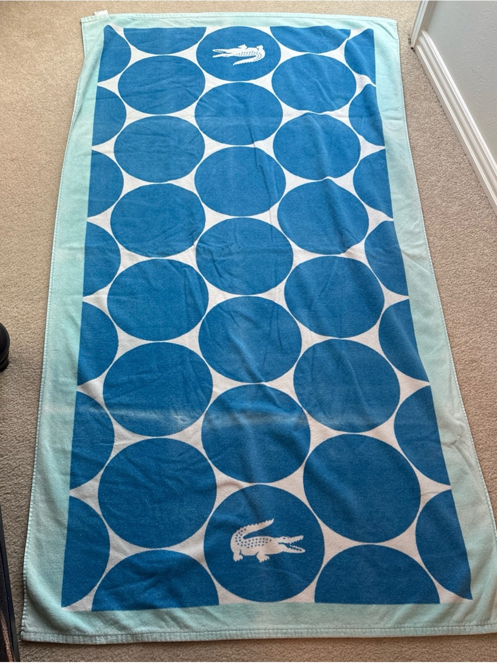 Lacoste Blue Polka Dot Logo Beach Towel